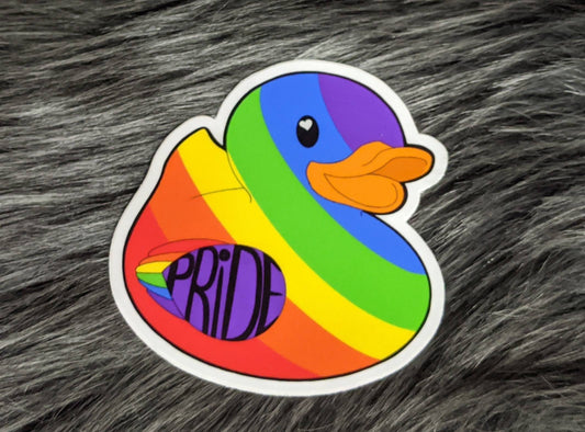 Gay pride duck sticker 3" by Norsewolf Creations