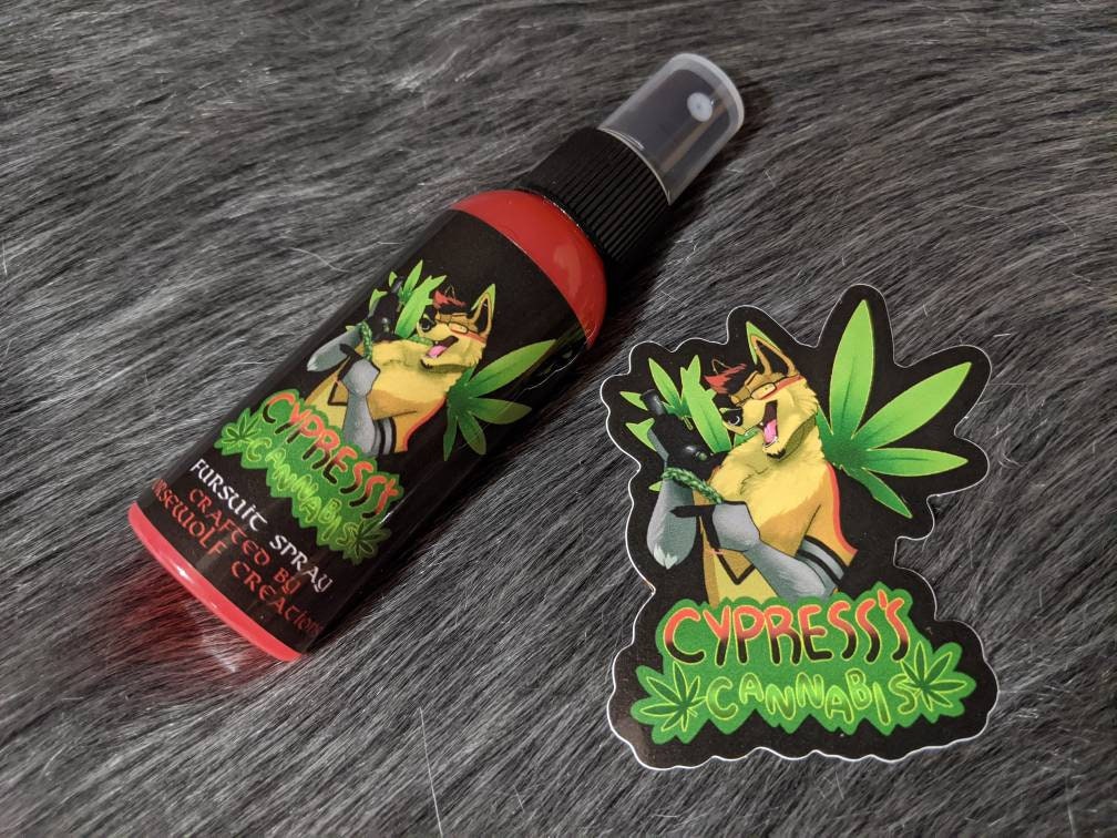 Cypress' Cannabis Scented Fursuit Spray in 10ml & 50ml + 3" sticker