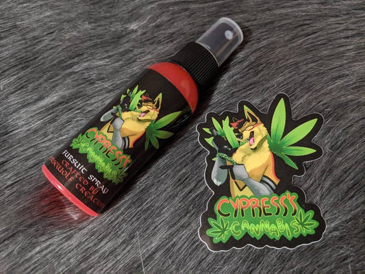 Cypress' Cannabis Scented Fursuit Spray in 10ml & 50ml + 3" sticker