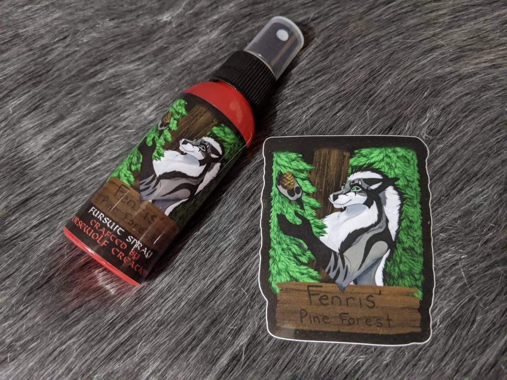 Fenris' Pine Forest Scented Fursuit Spray in 10ml & 50ml + 3" sticker