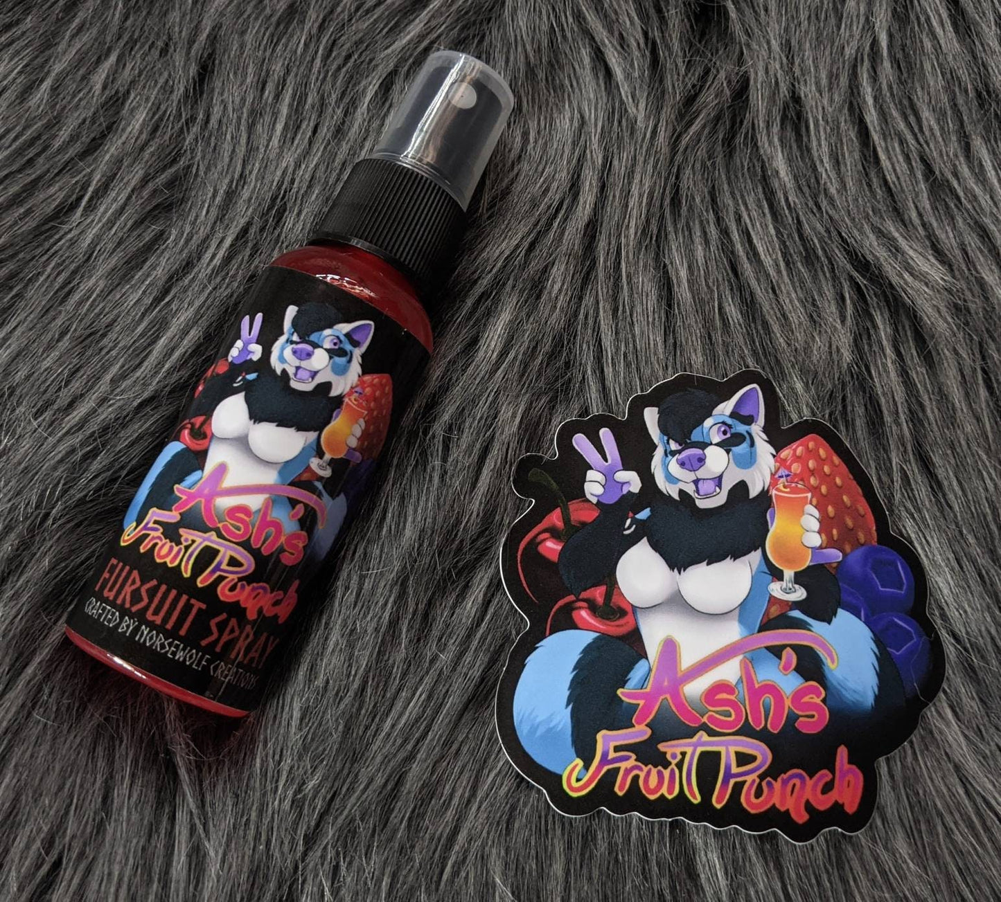 Ash's Fruit Punch Scented Fursuit Spray in 10ml & 50ml + 3" sticker