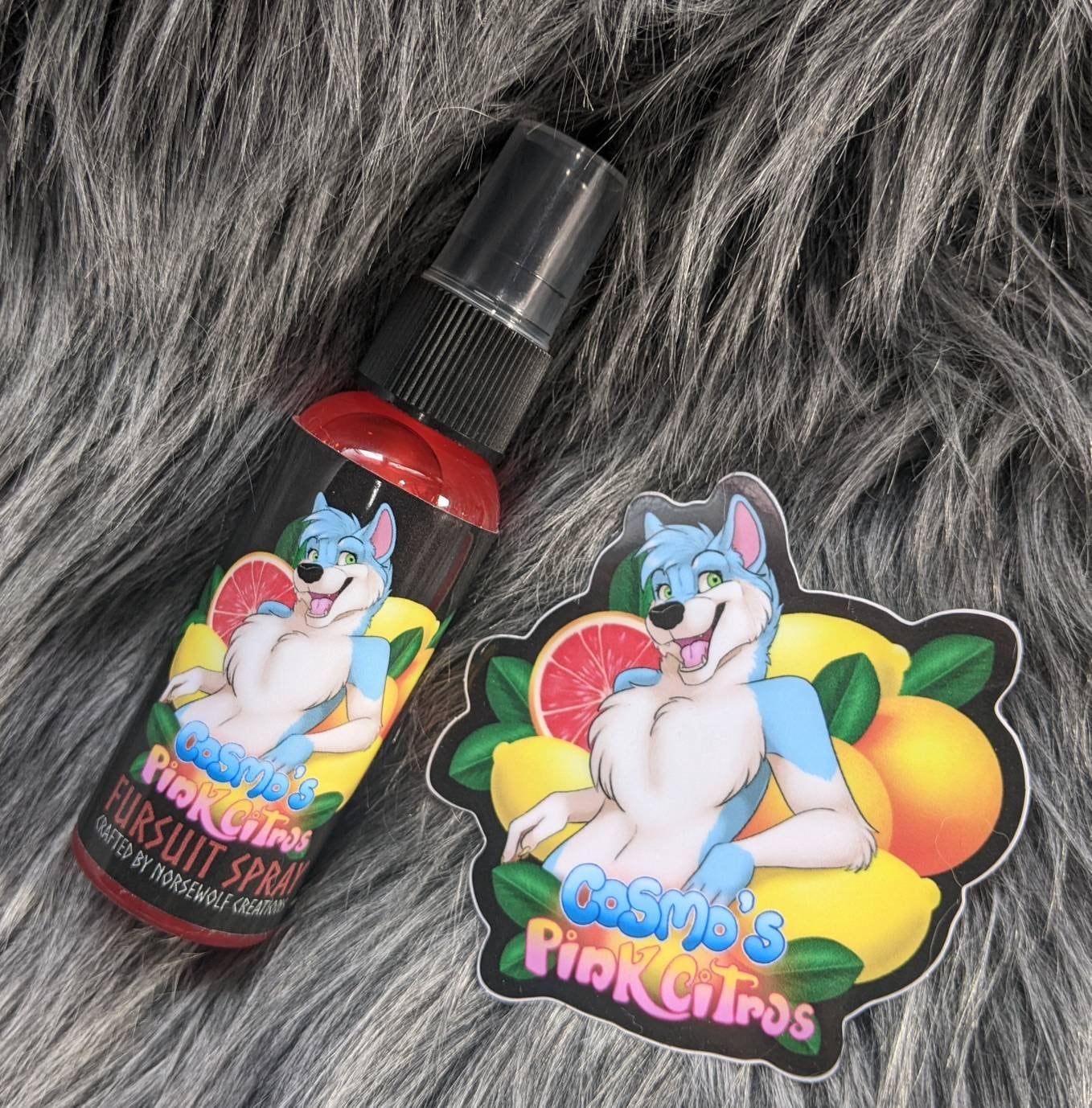 Cosmo's Pink Citrus Scented Fursuit Spray in 10ml & 50ml + 3" sticker