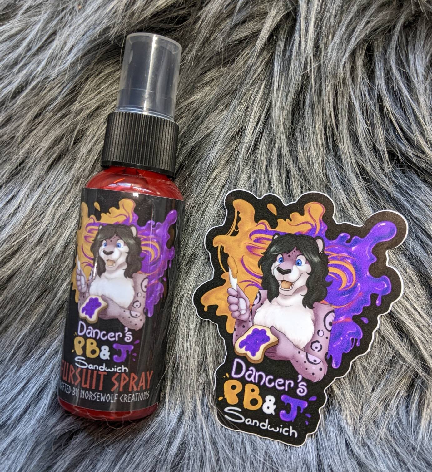 Dancer's Peanut Butter & Jelly Sandwich Scented Fursuit Spray in 10ml & 50ml + 3" sticker